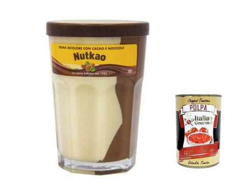 Nutkao Crema Bicolore Cacao,Nocciole e Vaniglia, Streichfähige Creme Kakao mit Haselnüssen und Vanille, 400g Glas 3x Original italienisch inkl. Italian Gourmet Polpa 400g
