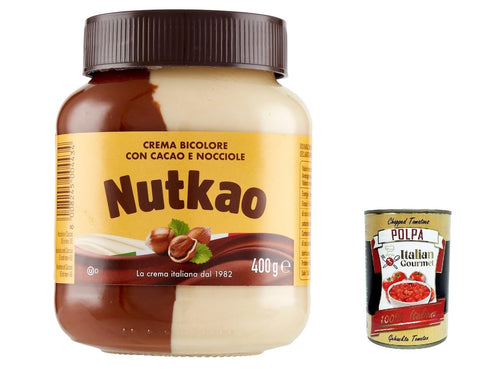 Nutkao Crema Bicolore Cacao,Nocciole e Vaniglia,Streichfähige Creme Kakao mit Haselnüssen und Vanille, 400g-Glas 6x Original italienisch inkl. Italian Gourmet Polpa 400g