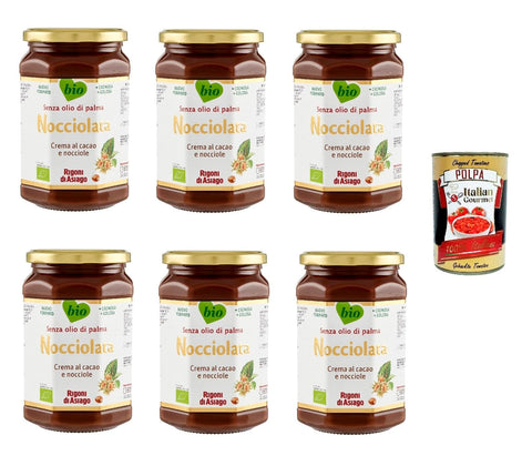 Italian Gourmet E.R. Schokoladenaufstrich 6x Rigoni di Asiago Nocciolata, Nuss Nougat Creme, Haselnusscreme ohne Palmöl | Nuss Nougat Creme ohne Palmöl | Brotaufstrich 650g + Italian Gourmet Polpa 400g 8052575090148