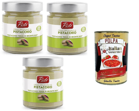 Italian Gourmet E.R. Schokoladenaufstrich Pistì Crema Spalmabile al Pistacchio con "Pistacchio Verde di Bronte Dop" Pistazien-Aufstrichcreme mit „Grünen Pistazien von Bronte Dop“ 3x200gr + Italian Gourmet polpa 400g 8032804040014