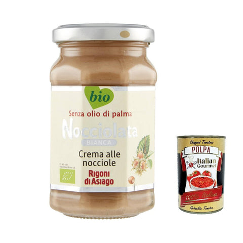 Rigoni di asiago Nocciolata - Bianca, 12x 250g, weiße Schokolade, Haselnusscreme ohne Palmöl, Nuss Nougat Creme ohne Palmöl, Leckerer Brotaufstrich Original italienisch inkl. Italian Gourmet Polpa 400g