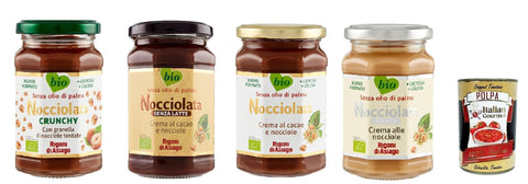Italian Gourmet E.R. Schokoladenaufstrich Rigoni di Asiago Nocciolata - Testpaket, 4x 250g, Haselnusscreme ohne Palmöl, Nuss Nougat Creme ohne Palmöl, Leckerer Brotaufstrich + Italian Gourmet polpa 400g 8032804040014