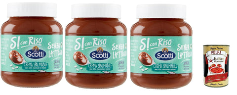 Italian Gourmet E.R. Schokoladenaufstrich Riso Scotti, Si con Riso, Streichfähige Creme mit Reis, Haselnüssen und Kakao, Haselnusscreme ohne Laktose, ohne Gluten und ohne Palmöl, ohne Milcheiweiß, 3x 400 gr + Italian Gourmet polpa 400g 8032804040014