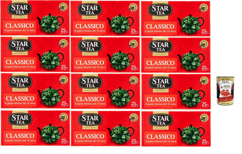 Star Tea Thè Classico, das klassische SchwarzTee, 25 Filter, eine feine Mischung mit ausgesuchten geernteten Blättern, 12x 37.5g Original italienisch inkl. Italian Gourmet Polpa 400g