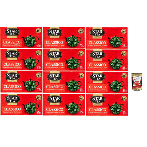 Star Tea Thè Classico, das klassische SchwarzTee, 25 Filter, eine feine Mischung mit ausgesuchten geernteten Blättern, 12x 37.5g Original italienisch inkl. Italian Gourmet Polpa 400g