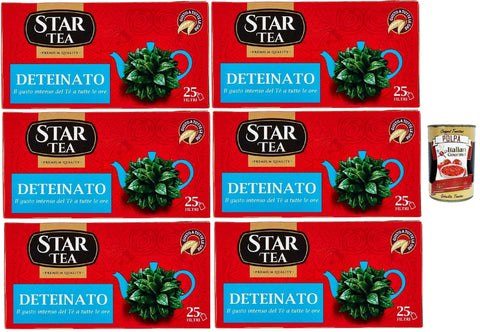 Star Tea Thè Deteinato, das entkoffeiniert SchwarzTee, 25 Filter, eine feine Mischung mit ausgesuchten geernteten Blättern, 6x 37.5g Original italienisch inkl. Italian Gourmet Polpa 400g