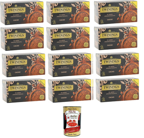 Italian Gourmet E.R. Schwarztee Tè Nero Aromatizzato al Cacao, schwarzer Tee mit Kakaogeschmack,Packung mit 25 Filtern 12x50gr +Italian Gourmet polpa 400g 8032804040014