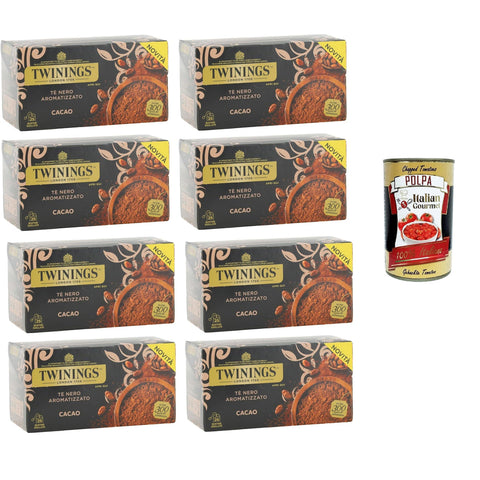 Tè Nero Aromatizzato al Cacao, schwarzer Tee mit Kakaogeschmack, Packung mit 25 Filtern 8x50gr inkl. Italian Gourmet polpa 400g Original italienisch