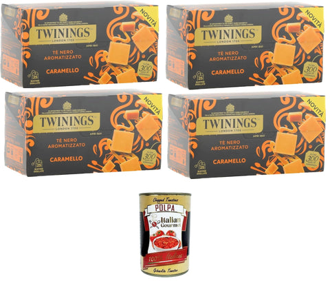 Italian Gourmet E.R. Schwarztee Tè Nero Aromatizzato al Caramello, Schwarztee mit Karamellgeschmack,Packung mit 25 Filtern 4x50gr +Italian Gourmet polpa 400g 8032804040014