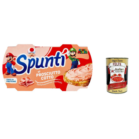 Simmenthal Spuntì al Prosciutto Cotto spalmabile, streichfähiges Produkt mit gekochtem Schinken Snack ( 2 x 84g ) 12x Original italienisch inkl. Italian Gourmet Polpa 400g