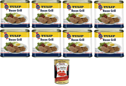Italian Gourmet E.R. Schwein Tulip Bacon Grill Schweinefleischkonserven mit Speckgeschmack 8x 250gr + Italian Gourmet Polpa 400g 8032804040014