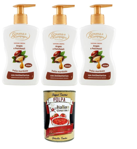 Italian Gourmet E.R. Seifen Spuma di sciampagna Sapone Crema Argan und Patschuli -Cremeseife 3x 300ml+ Italian Gourmet polpa 400g 8032804040014