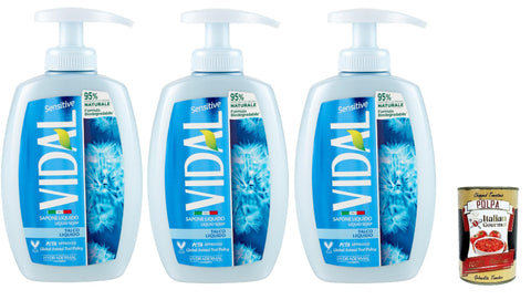 Italian Gourmet E.R. Seifen Vidal - Sapone Liquido, Talco, Flüssigseife, Seife, Talkum liquid soap 3x 300 ml + Italian Gourmet polpa 400g 8032804040014