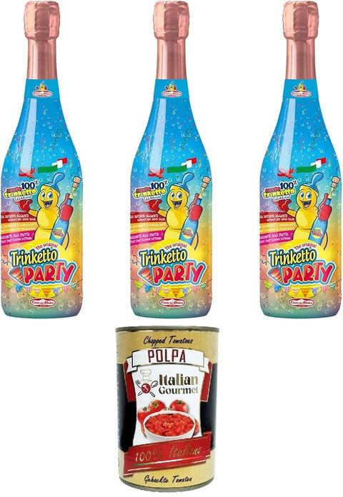 Italian Gourmet E.R. Sekt- & Schaumwein Trinketto Party Succo d'uva frizzante Spumante analcolico Schaumwein aus Traubensaft Alkoholfreier Schaumwein für Kinder 3x75 cl+ Italian Gourmet polpa 400 g 8032804040014