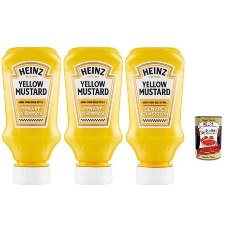 HEINZ Yellow Mustard Senape Classica, Original italienisch amerikanischer Senf, new york deli style, 3x 240 g italienisch inkl. Italian Gourmet Polpa 400g