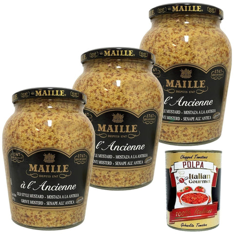 MAILLE Dijon à l Ancienne Senf nach alter Art grober Senf 3x845gr Original italienisch inkl. Italian Gourmet Polpa 400g