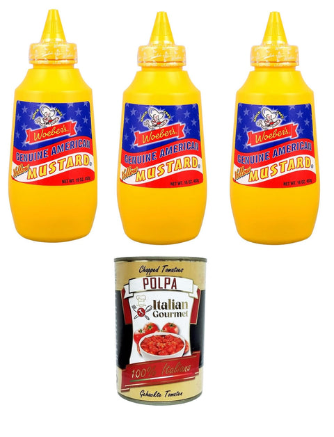 Italian Gourmet E.R. Senf Woeber’s Senape Americana amerikanischer Senf 3x225gr + Italian Gourmet Polpa di Pomodoro 400g 8032804040014