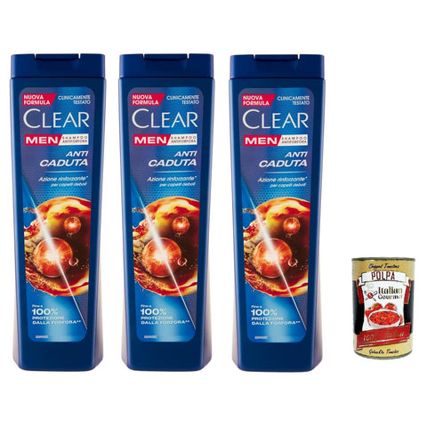 Clear ANTI CADUTA Men Shampoo für schwaches Haar - Shampoo Gegen Haarausfall 3x 225ml Original italienisch inkl. Italian Gourmet Polpa 400g