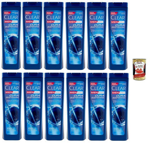 Clear Cura Quotidiana Men Shampoo für alle Haar - und Kopfhauttypen - Tägliches Pflegeshampoo 12x 225ml inkl. Italian Gourmet polpa 400g Original italienisch