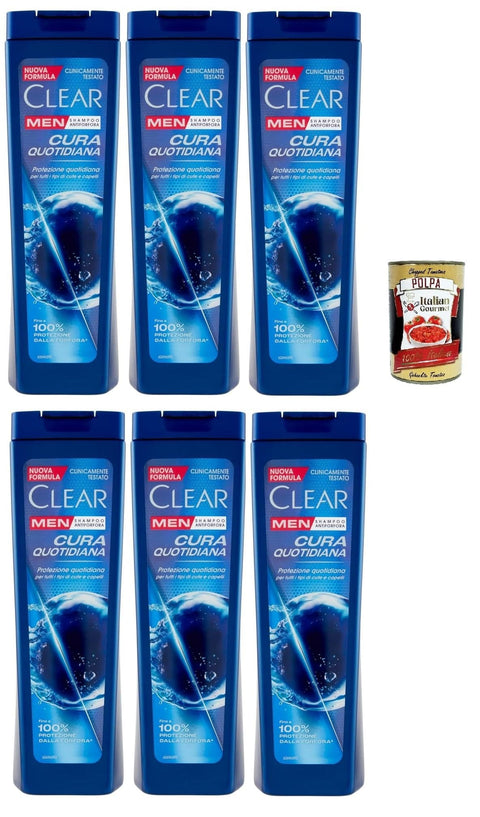 Clear Cura Quotidiana Men Shampoo für alle Haar - und Kopfhauttypen - Tägliches Pflegeshampoo 6x 225ml inkl. Italian Gourmet polpa 400g Original italienisch