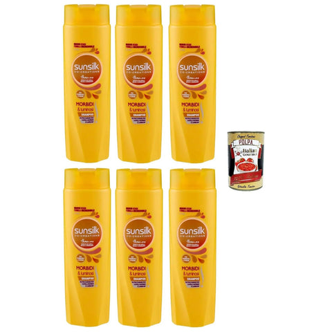 Sunsilk Morbidi e Luminosi Shampo per capelli secchi Weiches und glänzendes Shampoo für trockenes Haar 6x250ml Original italienisch inkl. Italian Gourmet Polpa 400g Dose