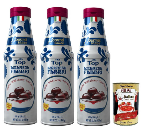 Fabbri top amarena, Gourmet Sauce Topping Amarena Schwarze Kirsche Süß-saure Kirschsauce zum Garnieren und Überziehen von Eis und Desserts 3x 950g Original italienisch inkl. Italian Gourmet Polpa 400g