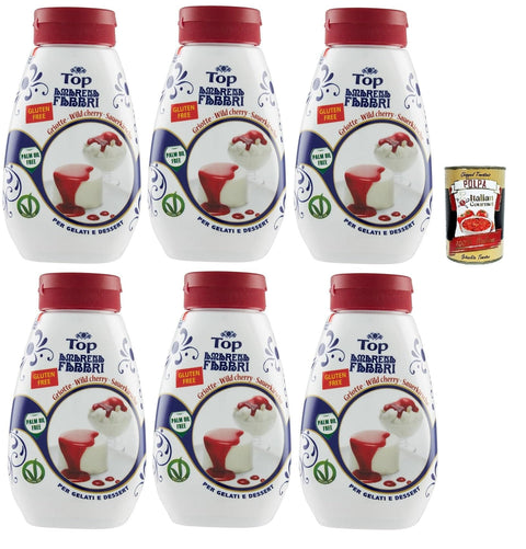 Fabbri top amarena, Gourmet Sauce Topping Amarena Schwarze Kirsche Süß-saure Kirschsauce zum Garnieren und Überziehen von Eis und Desserts 6x 225g Original italienisch inkl. Italian Gourmet Polpa 400g