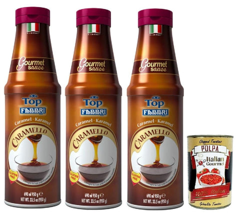 Fabbri Topping Caramello süße Karamellsauce für Eis, Desserts und Kaffee 3x 950g Gluten-frei gebrauchsfertige Sauce dessertsaucen Original italienisch inkl. Italian Gourmet Polpa 400g