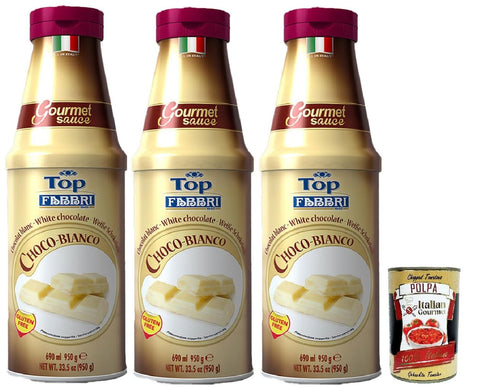 Fabbri Topping sauce Cioccolato Bianco, Weiße Schokolade für Eis, Desserts und Kaffee 3x 950g Gluten-frei gebrauchsfertige Sauce Original italienisch inkl. Italian Gourmet Polpa 400g