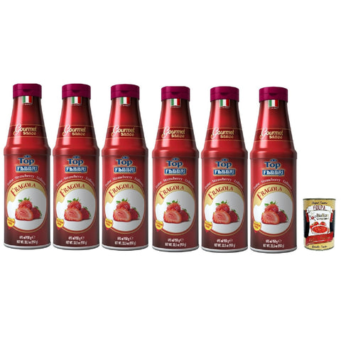 Fabbri Topping sauce Fragola, Erdbeere für Eis, Desserts und Kaffee 6x 950g Gluten-frei gebrauchsfertige Sauce Original italienisch inkl. Italian Gourmet Polpa 400g