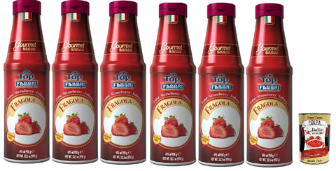 Fabbri Topping sauce Fragola, Erdbeere für Eis, Desserts und Kaffee 6x 950g Gluten-frei gebrauchsfertige Sauce Original italienisch inkl. Italian Gourmet Polpa 400g
