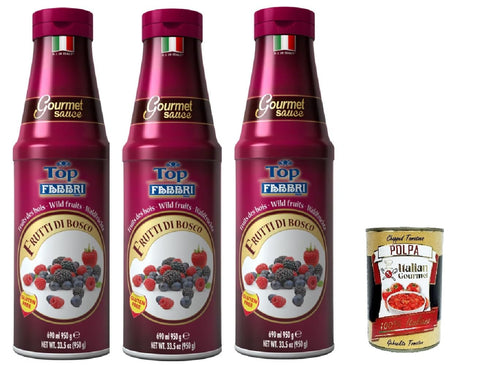 Fabbri Topping sauce Frutti di bosco, Beeren für Eis, Desserts und Kaffee 3x 950g Gluten-frei gebrauchsfertige Sauce Original italienisch inkl. Italian Gourmet Polpa 400g