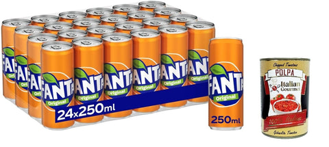 Italian Gourmet E.R. Sirupe Fanta Original Taste - 24x 330 ml Dosen mit italienischem Orangensaft, ohne Konservierungsmittel, 100% recycelbare, erfrischender Geschmack, funkelnde Erfrischungsgetränk + Italian Gourmet polpa 400g 8032804040014