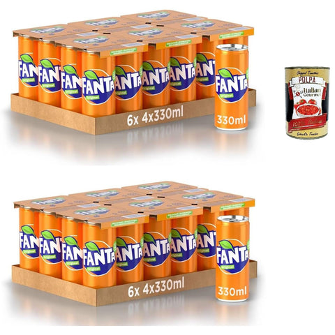CocaCola Fanta Original italienisch Taste - 48x 330ml Dosen mit italienischem Orangensaft, ohne Konservierungsmittel, 100% recycelbare, erfrischender Geschmack, funkelnde Erfrischungsgetränk inkl. Italian Gourmet Polpa 400g