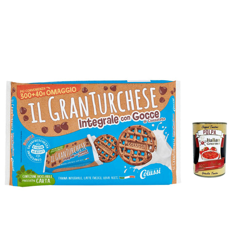 Colussi Granturchese Con Farina Integrale e Gocce di Cioccolato mit Vollkornmehl und Schokoladenstückchen Kekse cookie Kleingebäck 340g 12x Original italienisch inkl. Italian Gourmet Polpa 400g