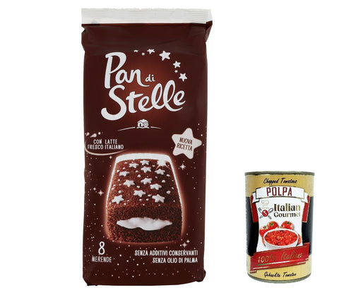Italian Gourmet E.R. Snack Kuchen & Backwaren 12x Pan di Stelle Merenda, Biskuit kuchen mit Kakao und Milchcreme 280g + Italian Gourmet polpa 400g 8032804040014