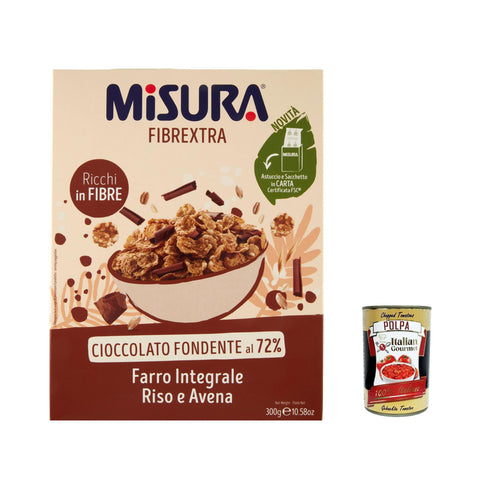 Misura Cereali Fibrextra, Müsli mit Schokoladenlöcken, Vollkornschild, Reis und Vollkorn 6x300g Original italienisch