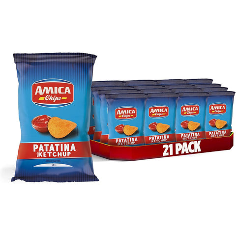Amica chips | La Patatina Gusto Ketchup, Ketchup schmecken Chip, Gluten - freie Snacks mit Sonnenblumenöl, natürliches Aroma 21 x 50 g inkl. Italian Gourmet polpa 400g Original italienisch