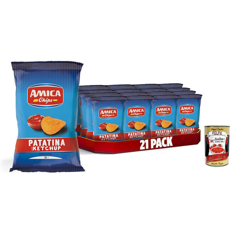 Amica Chips | La Patatina Gusto Paprika, Chips mit Paprika geschmack, glutenfreier Snack, mit Sonnenblumenöl, natürliches Aroma, 21 x 50 g Original italienisch inkl. Italian Gourmet Polpa 400g