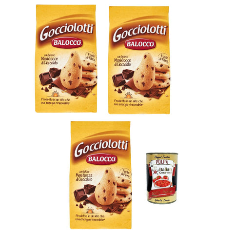 Balocco Gocciolotti Biscotti con gocce di cioccolato Kekse mit Schokoladenstückchen biscuits cookies 100% Kekse 3x 350g inkl. Italian Gourmet polpa 400g Original italienisch