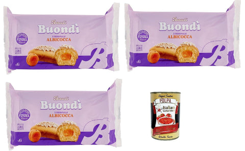 Bauli Buondì Albicocca, gebackener Kuchen snack mit Aprikosenfüllung abgepackte Snacks 3x 258g Frühstück Original italienisch inkl. Italian Gourmet Polpa 400g