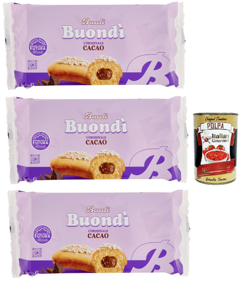 Italian Gourmet E.R. Snack Kuchen & Backwaren Bauli, Buondì Cacao, gebackener Kuchen snack mit Kakaocreme abgepackte Snacks 3x 258g Frühstück + Italian Gourmet polpa 400g 8032804040014