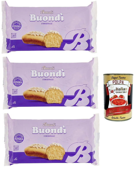 Bauli Buondì Classico, Snacks gebackener Kuchen mit Zuckerguss -30% von Fetten 3x 198g leichtes Frühstück Original italienisch inkl. Italian Gourmet Polpa 400g