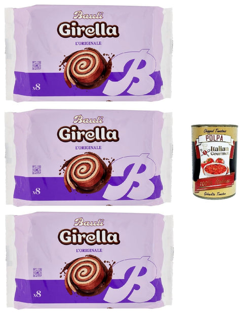 Bauli Girella Spirale al Cioccolato, Kuchen Süßer Snack Backwaren mit Kakaofüllung, Ohne Konservierungsstoffe und Farbstoffe mit nur natürlichen Aromen 3x 280g Original italienisch inkl. Italian Gourmet Polpa 400g