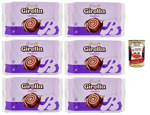 Motta Bauli, Girella Spirale al Cioccolato, Kuchen Süßer Snack Backwaren mit Kakaofüllung, Ohne Konservierungsstoffe und Farbstoffe mit nur natürlichen Aromen 6x 280g inkl. Italian Gourmet polpa 400g Original italienisch