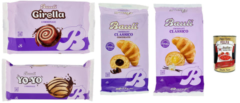 Motta Bauli Testpaket, Girella - Yo yo - Croissants, Kuchen Süßer Snack Backwaren mit Kakaofüllung, Ohne Konservierungsstoffe und Farbstoffe mit nur natürlichen Aromen 4 Stuck inkl. Italian Gourmet polpa 400g Original italienisch