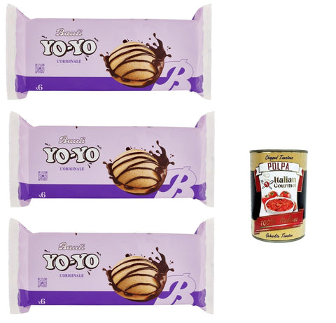 Bauli Yo-Yo Merendine Soffici di Pan di Spagna con Crema al Cioccolato, kuchen Weiche Snacks Schwammkuchen mit Schokoladencreme 3x 210g Original italienisch inkl. Italian Gourmet Polpa 400g