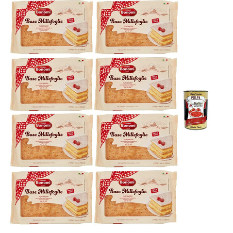Bonomi Base per Millefoglie, Blätterteigboden, Puff Pastry Base für Millefoglie Kuchen 8x 300g Original italienisch inkl. Italian Gourmet Polpa 400g
