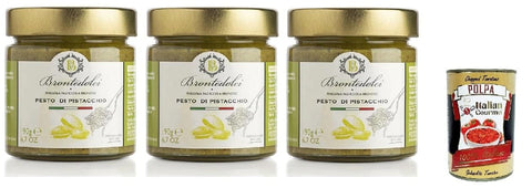 Italian Gourmet E.R. Snack Kuchen & Backwaren Brontedolci Pesto di Pistacchio Pistazien Pesto kochsaucen pasta sauce, pistachio cooking sauce 3x 190g in Glas aus Sizilien mit 55% Pistazien + Italian Gourmet polpa 400g 8032804040014