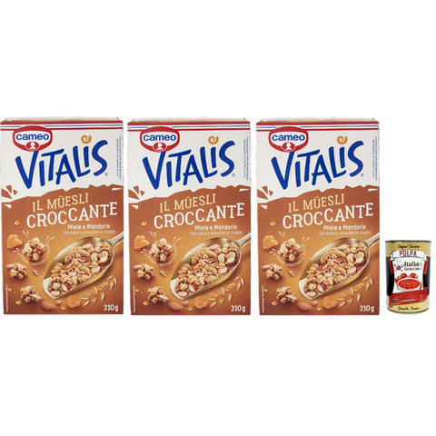 Cameo Vitalis Miele e Mandorle, Müsli knusprige getrocknete Honig und Mandeln Hafer Mandeln Anacardi Haselnüsse 3x310g Original italienisch Gebäck